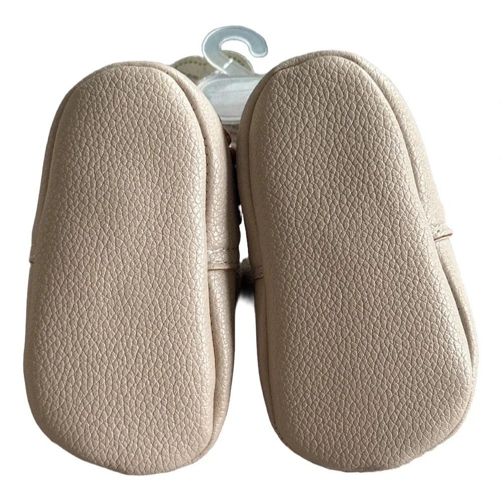 First Steps by Stepping Stones Baby Girls Beige Bow Moccasins Size 3 6-9 Months‎